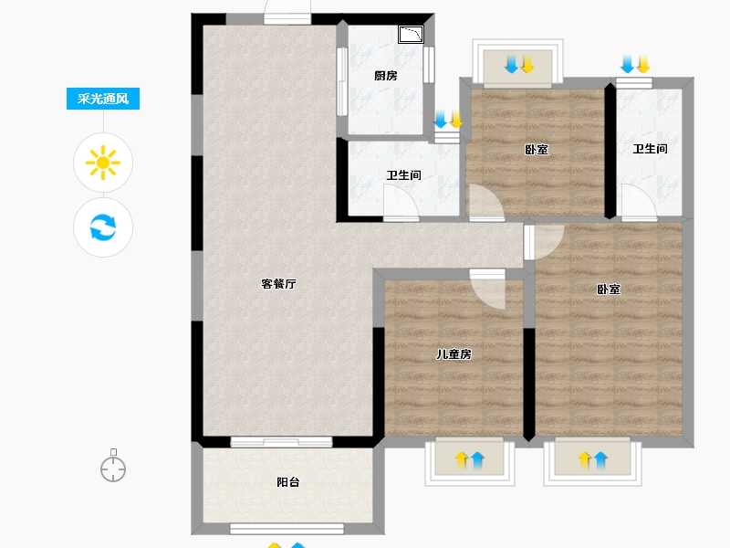 湖北省-孝感市-安陆水岸华府-88.37-户型库-采光通风