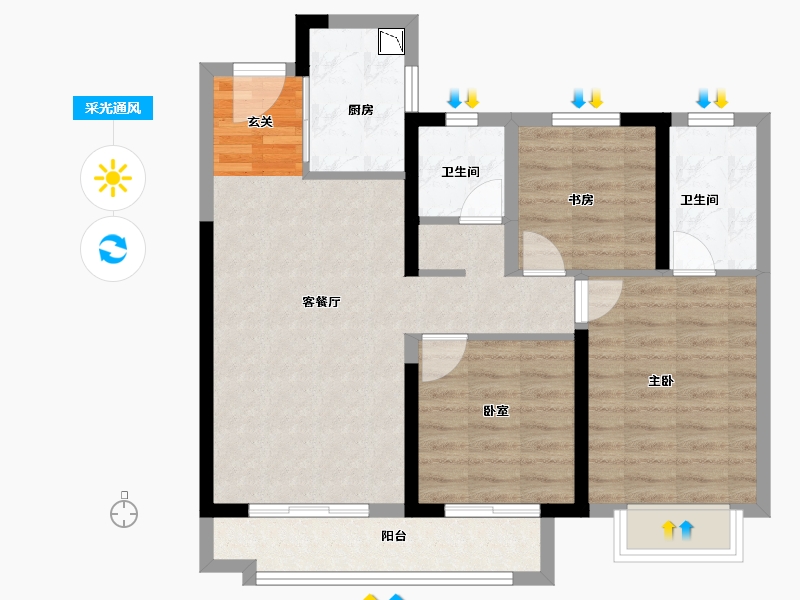 湖南省-长沙市-旭辉美的东樾城-78.48-户型库-采光通风