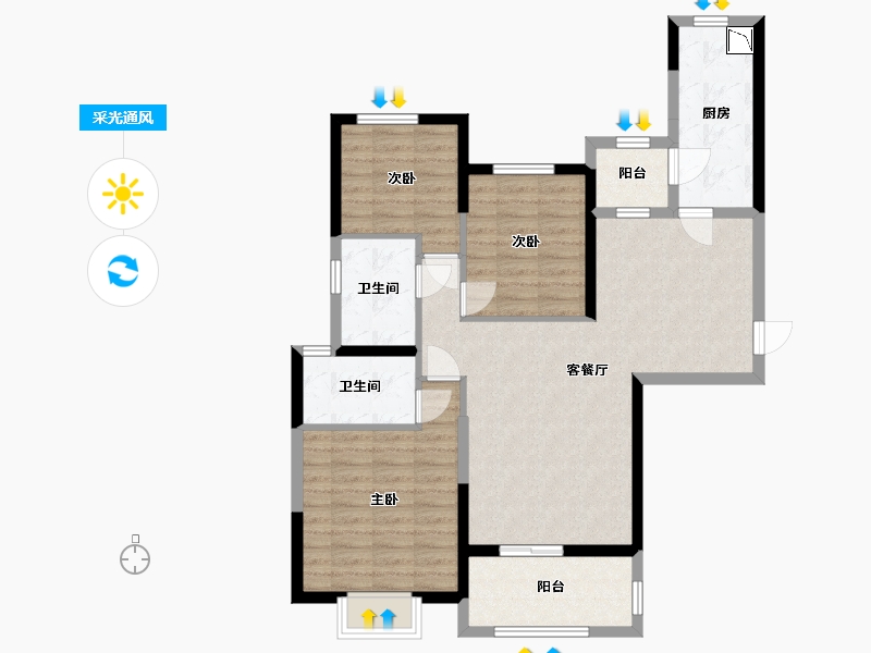 湖南省-长沙市-恒大上林苑住宅-93.84-户型库-采光通风