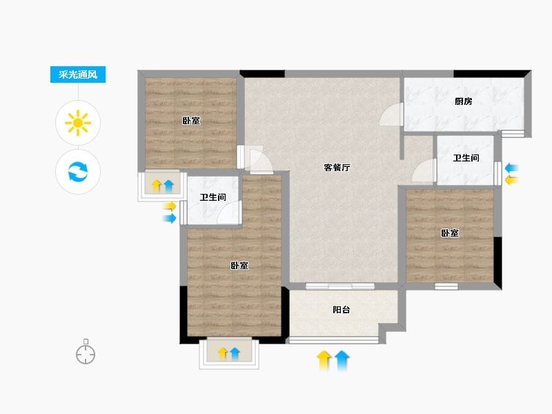 湖南省-岳阳市-东风湖景苑-84.00-户型库-采光通风