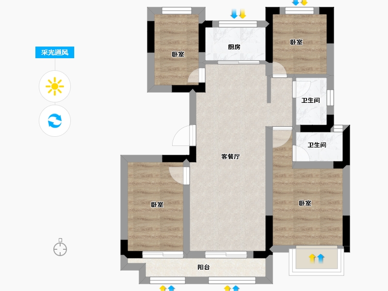 浙江省-绍兴市-东渡玺悦-52.85-户型库-采光通风