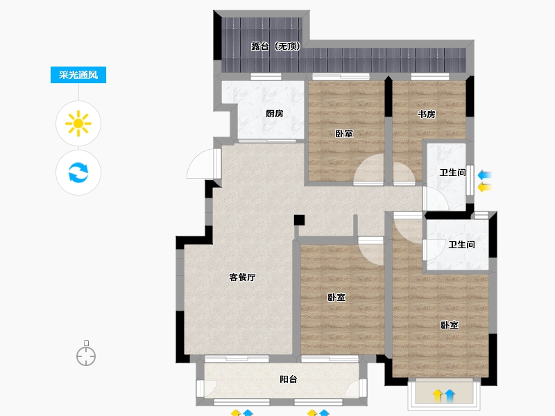 浙江省-绍兴市-东渡玺悦-96.00-户型库-采光通风