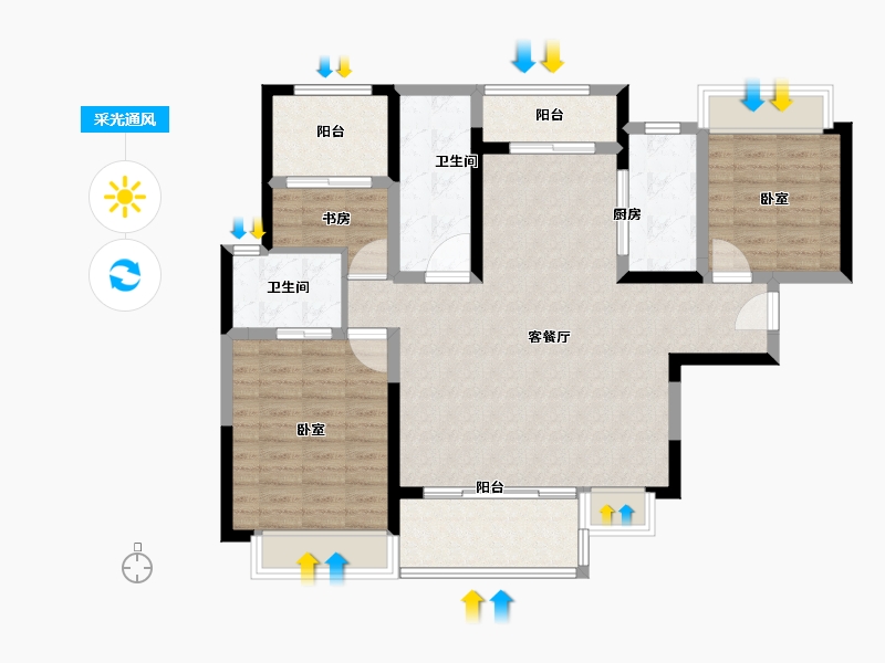 湖南省-常德市-龙湖·双珑原著-102.01-户型库-采光通风