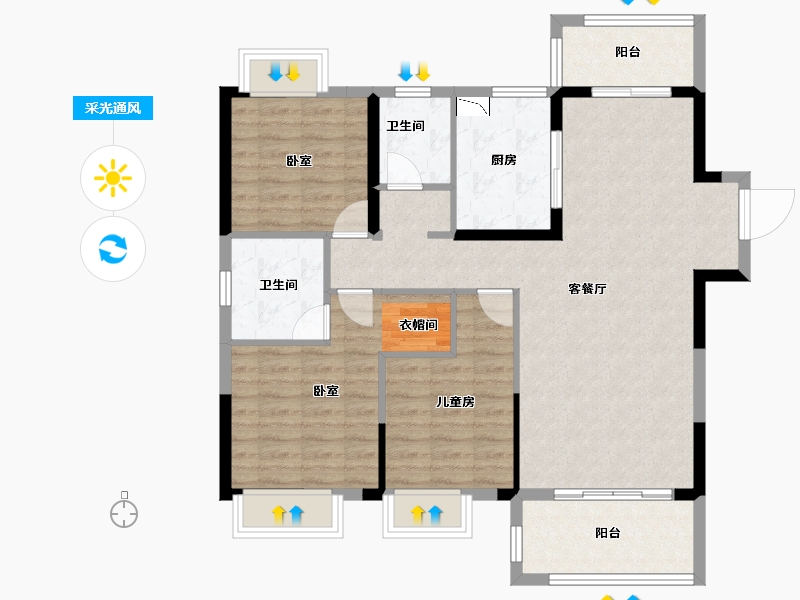 湖北省-孝感市-安陆水岸华府-99.71-户型库-采光通风