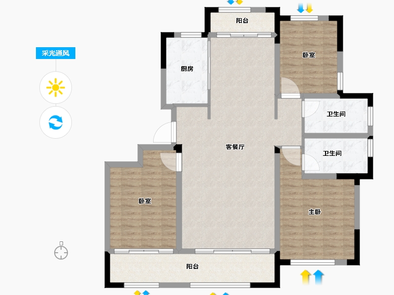 山东省-东营市-理想之城·柳岸晓风-116.07-户型库-采光通风