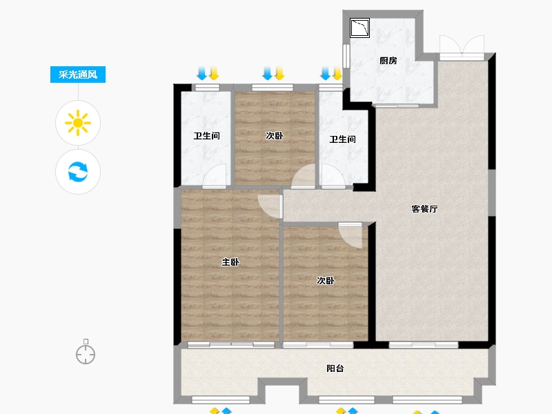 湖南省-湘潭市-湾田九华湖壹号-103.86-户型库-采光通风