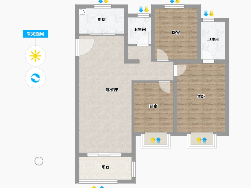 福建省-厦门市-首开龙湖春江彼岸-85.87-户型库-采光通风