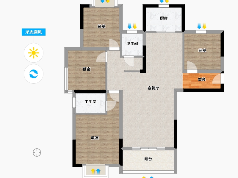 湖南省-岳阳市-东风湖景苑-99.94-户型库-采光通风