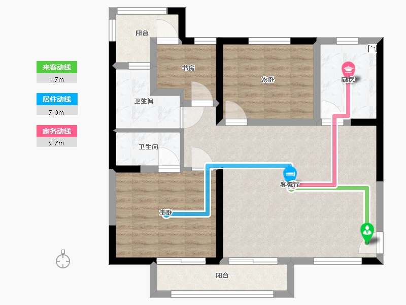 湖北省-武汉市-禹洲翡丽公馆3期-76.65-户型库-动静线