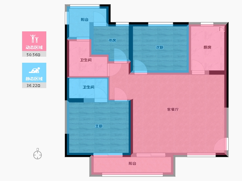 湖北省-武汉市-禹洲翡丽公馆3期-76.65-户型库-动静分区