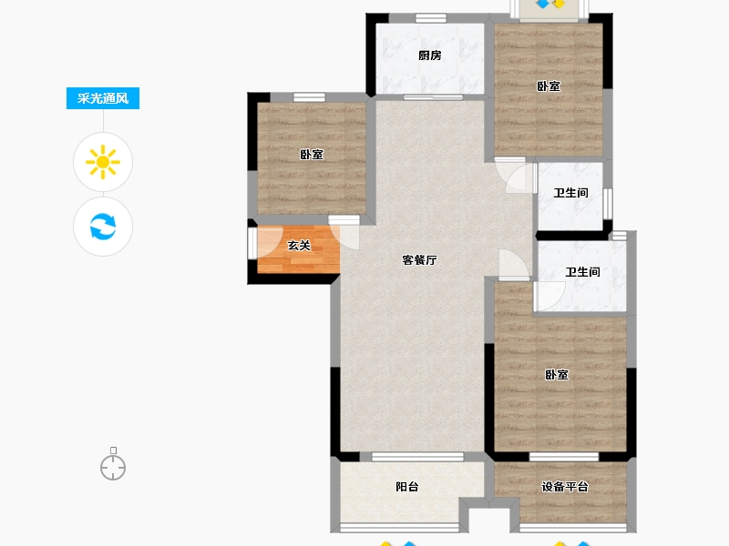 湖南省-岳阳市-东风湖景苑-89.30-户型库-采光通风