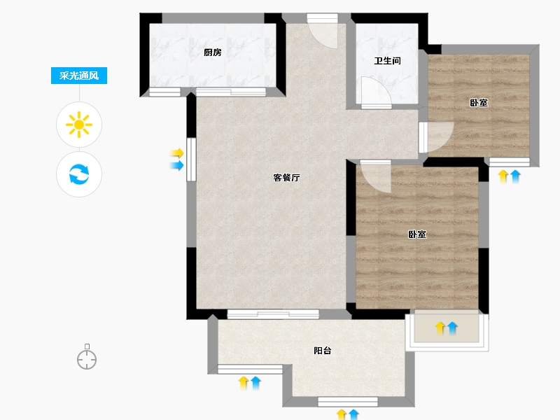 湖北省-武汉市-禹洲翡丽公馆3期-63.28-户型库-采光通风