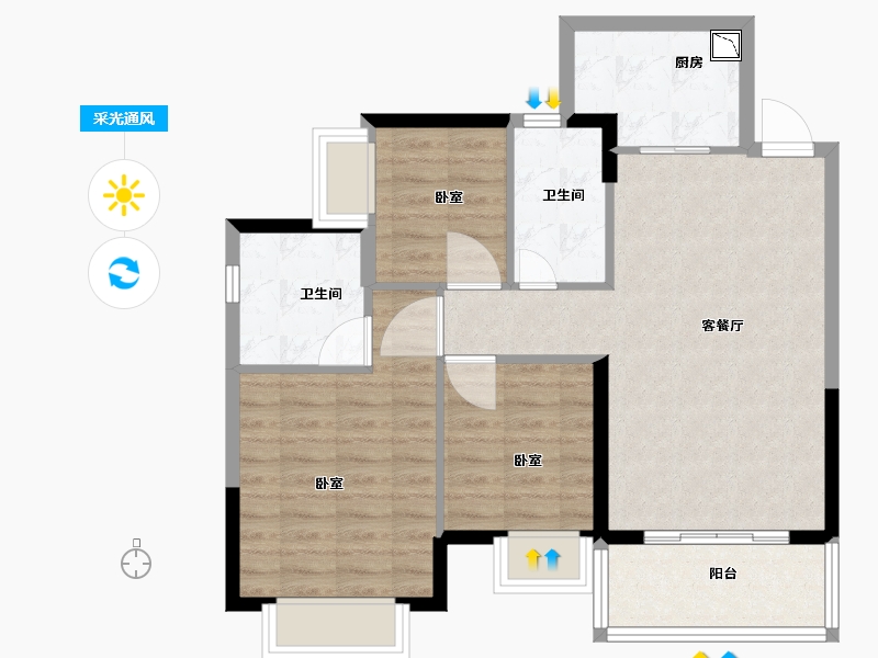 广东省-佛山市-恒大御湖郡-77.00-户型库-采光通风