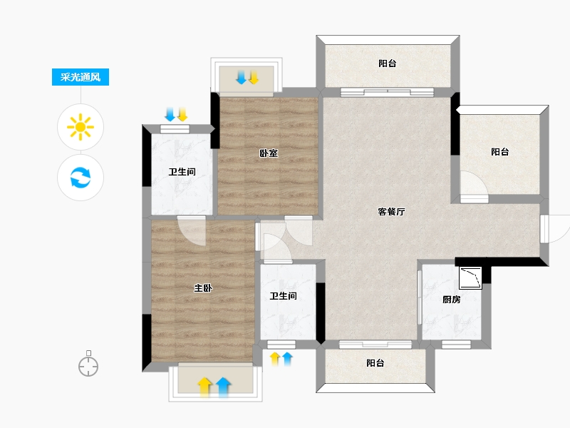 广东省-惠州市-福晟钱隆樽品-72.39-户型库-采光通风