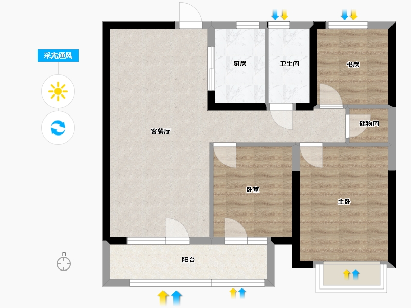 湖北省-武汉市-融创融公馆-74.28-户型库-采光通风