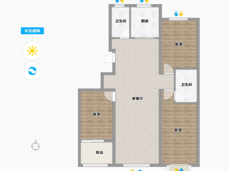 山东省-潍坊市-恒信书香门第-111.73-户型库-采光通风