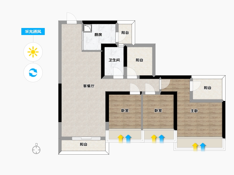 广东省-惠州市-龙光玖龙湾-79.64-户型库-采光通风