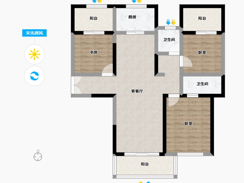 湖南省-常德市-曙光·锦城-90.24-户型库-采光通风