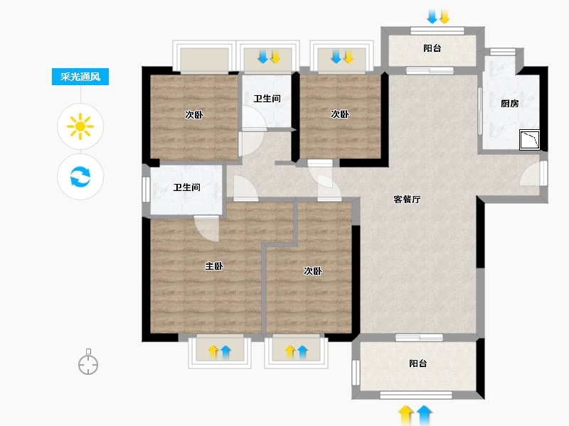 湖南省-长沙市-浏阳碧桂园时代城-95.71-户型库-采光通风