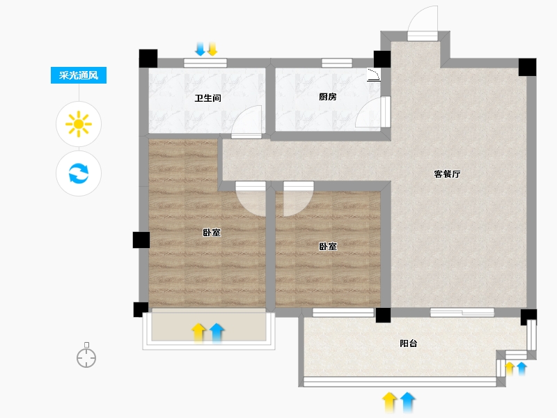 湖北省-黄冈市-鸿路橘子洲-67.53-户型库-采光通风