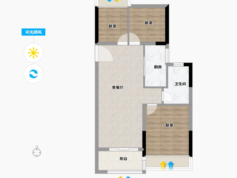 广东省-广州市-万科桃源里-62.00-户型库-采光通风