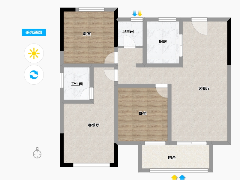 湖北省-孝感市-汉川帝景领秀城-94.70-户型库-采光通风