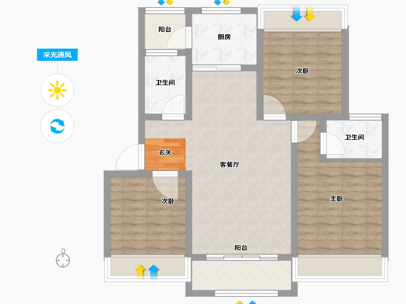 安徽省-宿州市-华纳橡树湾-86.00-户型库-采光通风