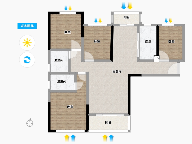 湖北省-黄石市-东方星城-110.00-户型库-采光通风