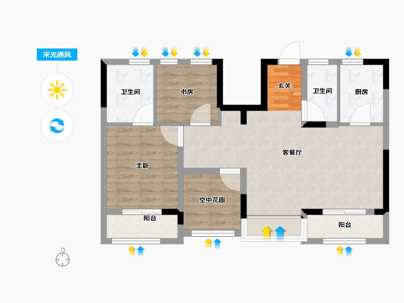 江苏省-常州市-融创滨湖御园-72.00-户型库-采光通风