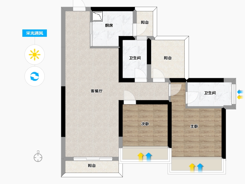 广东省-惠州市-龙光玖龙湾-72.23-户型库-采光通风