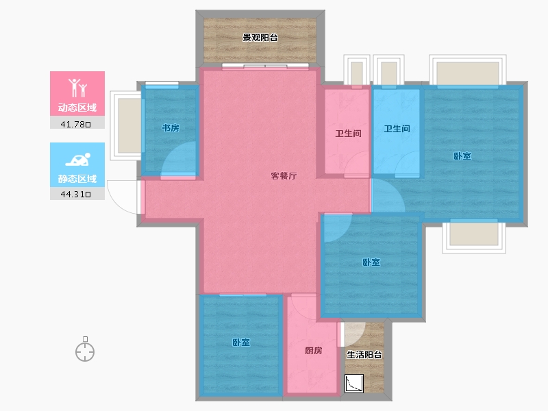 广东省-湛江市-建实帝景银湾-85.05-户型库-动静分区