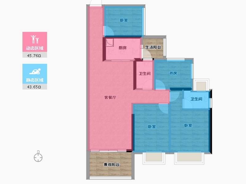 广东省-湛江市-建实帝景银湾-88.53-户型库-动静分区