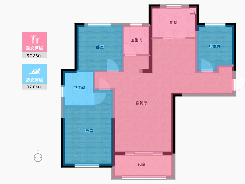 湖北省-武汉市-美联德玛假日三期德玛风情-84.50-户型库-动静分区