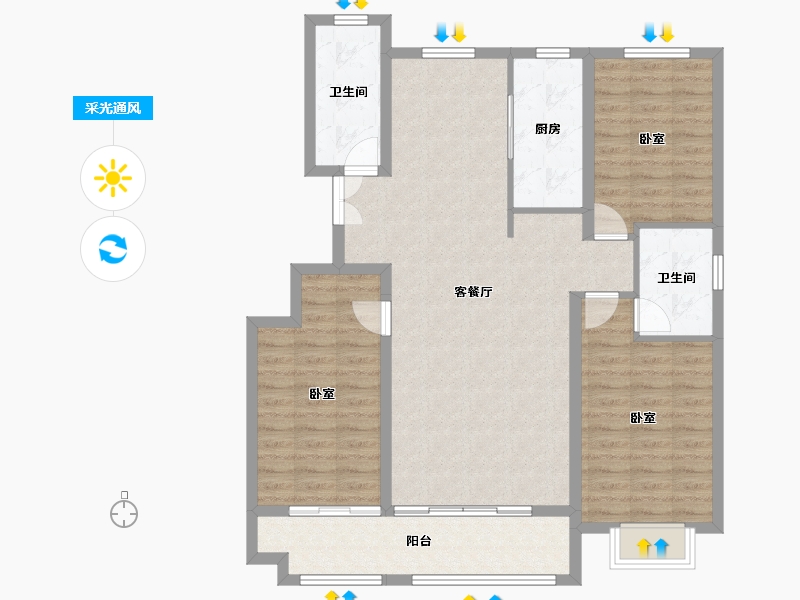 山东省-潍坊市-恒信新悦-107.76-户型库-采光通风