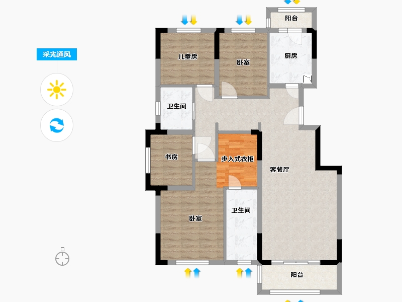 湖北省-武汉市-美联德玛假日三期德玛风情-107.07-户型库-采光通风