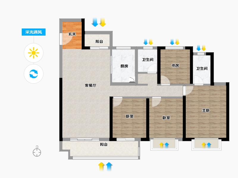 湖南省-长沙市-旭辉美的东樾城-114.59-户型库-采光通风