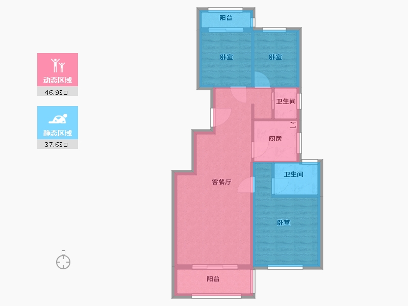 湖北省-武汉市-美联德玛假日三期德玛风情-75.66-户型库-动静分区