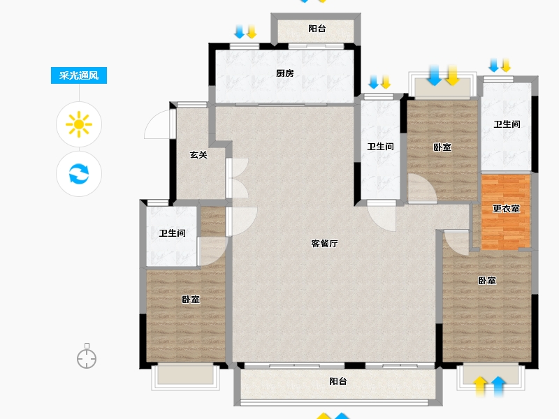 湖北省-武汉市-万科云庐-166.00-户型库-采光通风