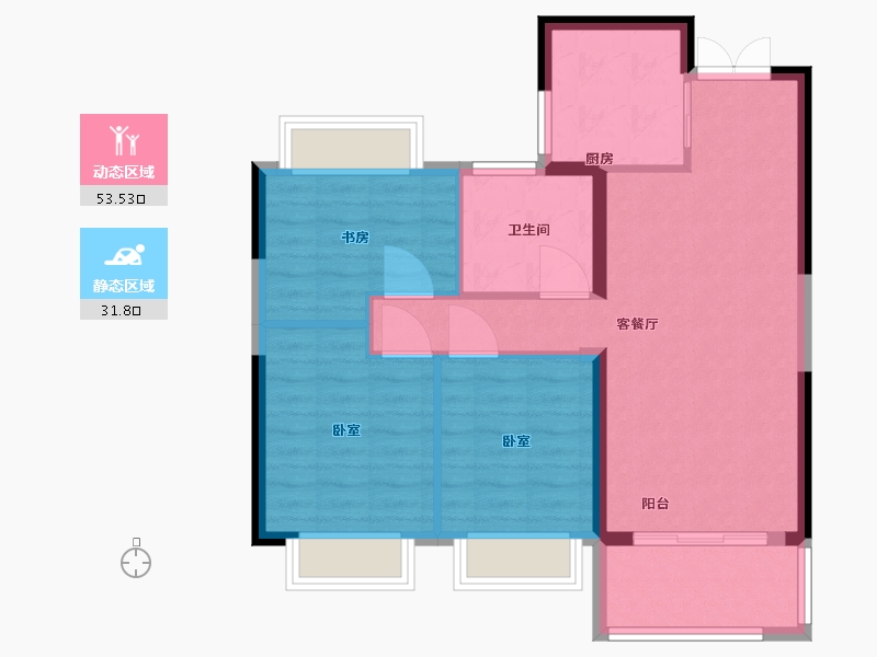 湖北省-武汉市-荣盛华庭-77.00-户型库-动静分区