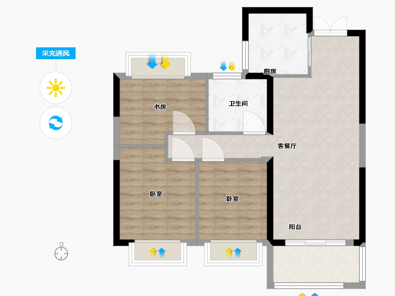 湖北省-武汉市-荣盛华庭-77.00-户型库-采光通风