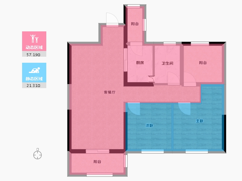 湖南省-长沙市-五矿沁园金城-69.22-户型库-动静分区