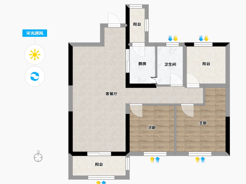 湖南省-长沙市-五矿沁园金城-69.22-户型库-采光通风