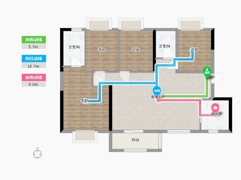 湖南省-长沙市-珠江好世界住宅-108.00-户型库-动静线