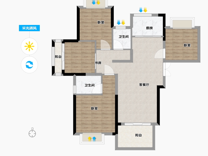 湖北省-武汉市-荣盛华庭-102.49-户型库-采光通风