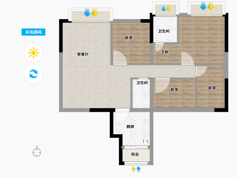 广东省-佛山市-凯蓝滨江时光-82.00-户型库-采光通风