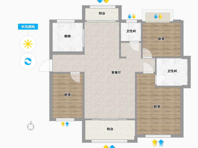 湖南省-常德市-澧浦豪苑-96.87-户型库-采光通风