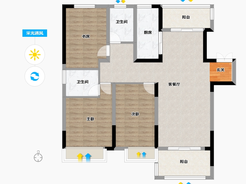 安徽省-宿州市-冠景·凯旋门-101.80-户型库-采光通风