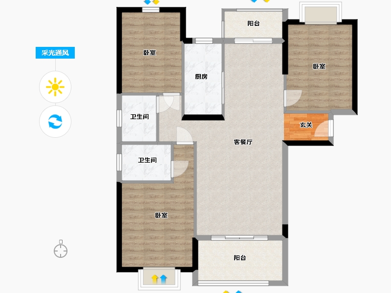 湖南省-岳阳市-中景世家-103.00-户型库-采光通风