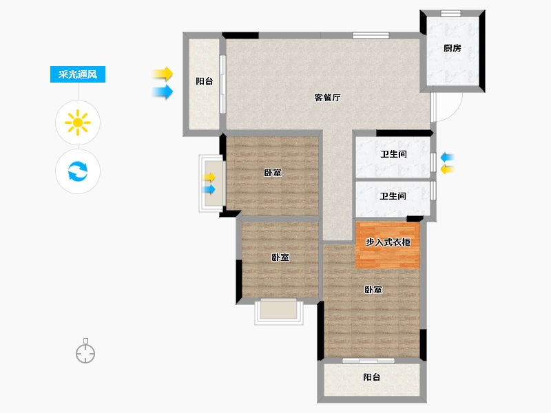 湖北省-武汉市-中建壹品澜荟-106.88-户型库-采光通风