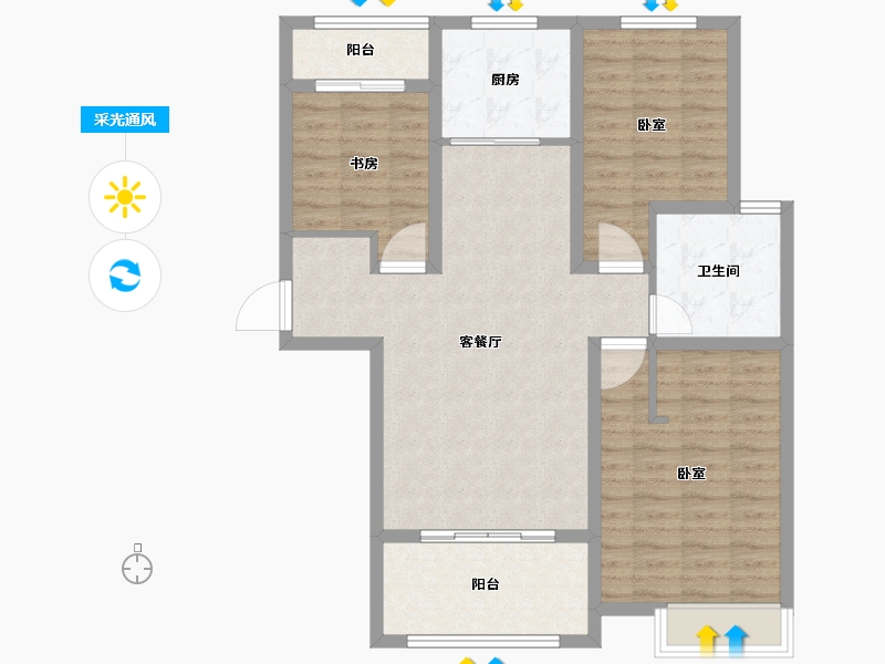 山东省-东营市-水岸华庭-92.49-户型库-采光通风